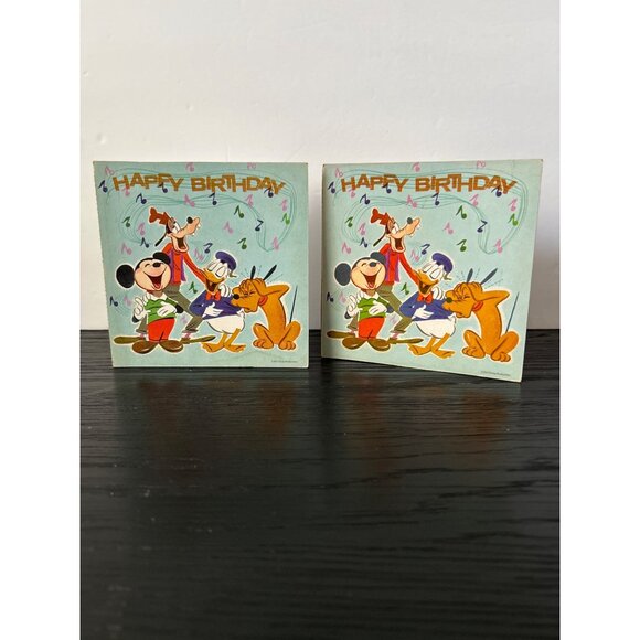 2 VTG Disney Happy Birthday Record Card 33 1/3 RPM Mickey Donald Goofy & Pluto - Picture 1 of 6